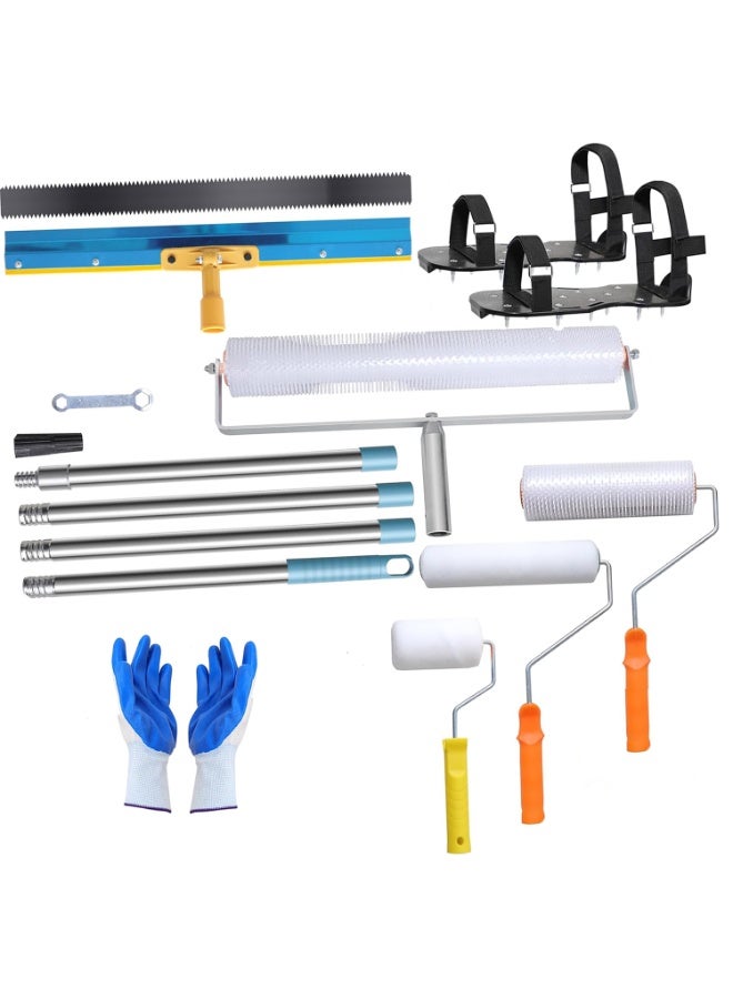 Self Leveling Cement Tool Kit, Epoxy Floor Tool Includes Adjustable Poles, Self Leveling Concrete Spiked Roller, Flooring Construction Painter Roller,Epoxy Spike Shoes and Stainless Steel Scraper Rake - Image 1